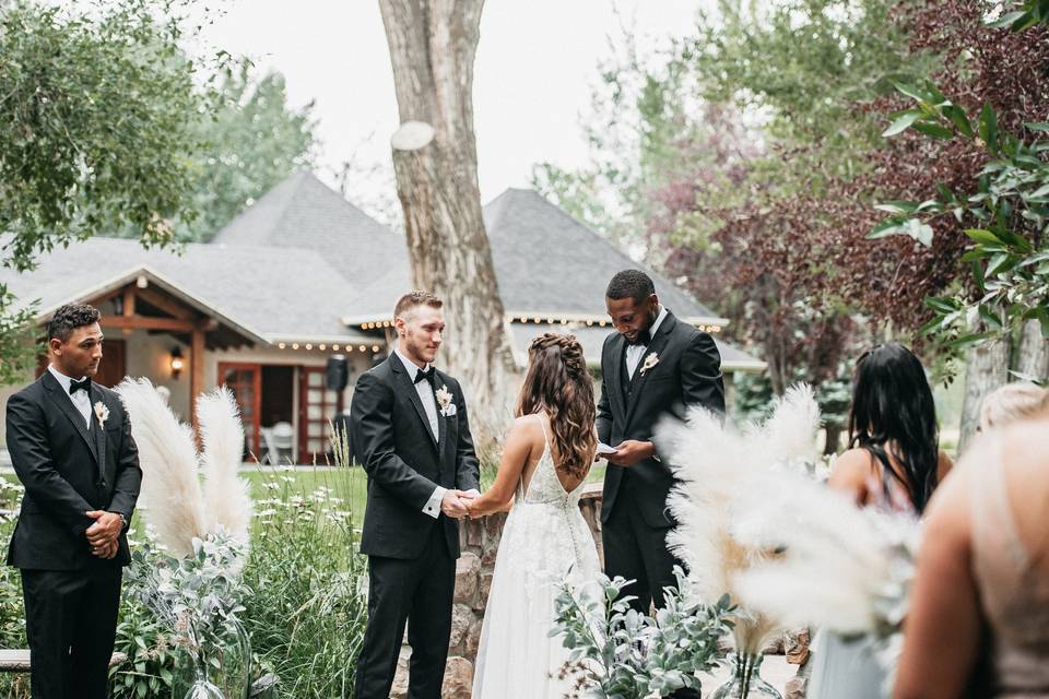 image shows a couple being married at a bozeman wedding venue