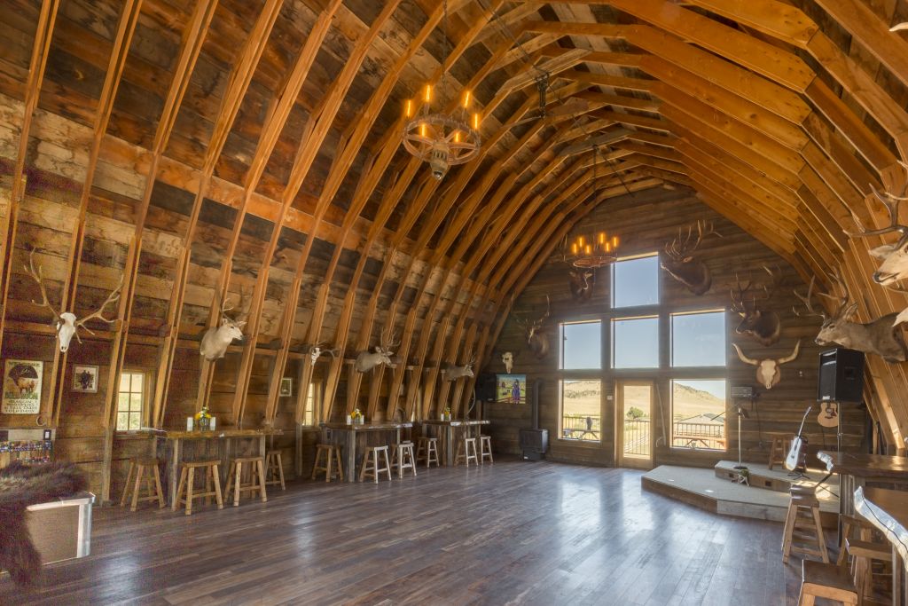 image shows a rustic barn venue 