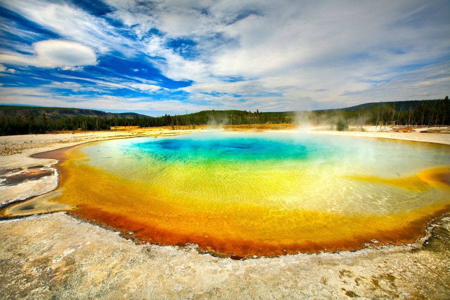 image shows a rainbow thermal pool in yellowstone national park